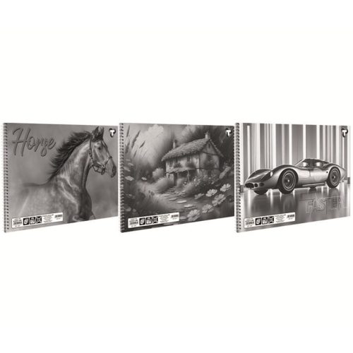 Vázlatfüzet fehér famentes T-Creatív B/5 (250x176mm) 170g 30lap - fekete-fehér borító