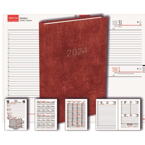 Határidőnapló napi piros műbőr Casina Baladek T-Calendar A/5 (145x205mm) 2024