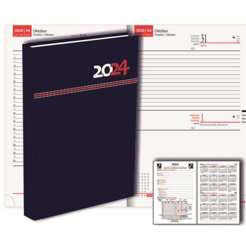 Határidőnapló napi sötétkék-piros Dual Soft T-Calendar A/5 (145x205mm) 2024