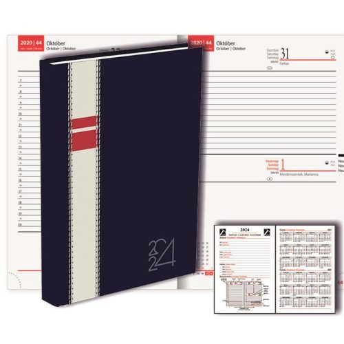 Határidőnapló napi sötétkék-fehér Dual Soft T-Calendar A/5 (145x205mm) 2024