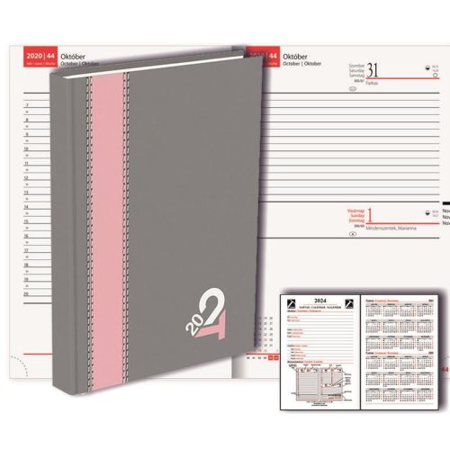 Határidőnapló napi pasztell szürke-púder Dual Soft T-Calendar A/5 (145x205mm) 2024