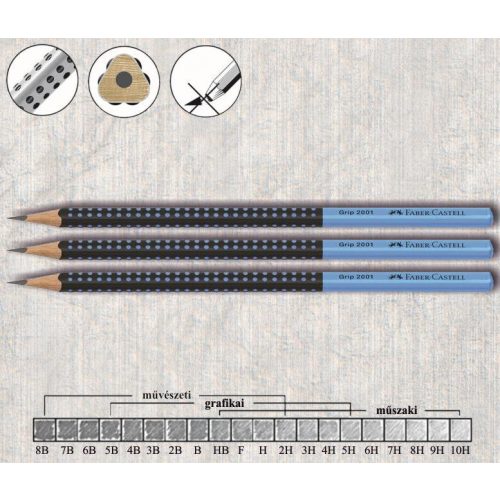 Grafitceruza HB háromszögű csúszásgátló lakkozott Grip 2001 Faber-Castell - fekete-kék ceruzatest