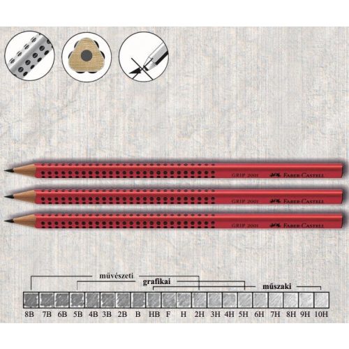 Grafitceruza B háromszögű csúszásgátló lakkozott Grip 2001 Faber-Castell - piros ceruzatest