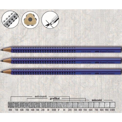Grafitceruza B háromszögű csúszásgátló lakkozott Grip 2001 Faber-Castell - kék ceruzatest