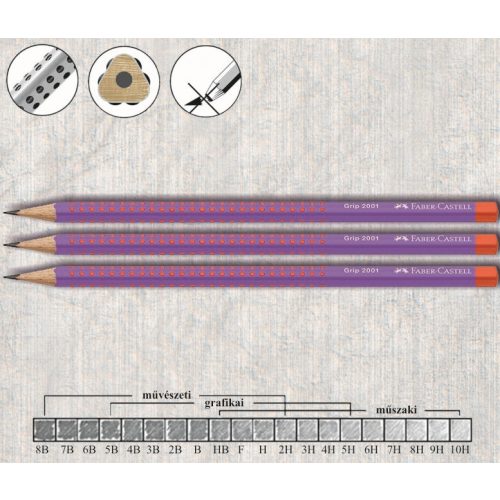 Grafitceruza B háromszögű csúszásgátló Flow Edition Grip 2001 Faber-Castell - lila-piros