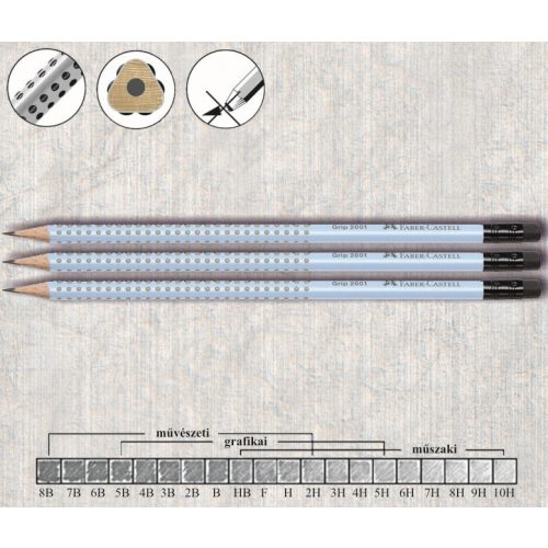 Grafitceruza B radíros háromszögű csúszásgátló lakkozott Grip 2001 Faber-Castell - égkék ceruzatest