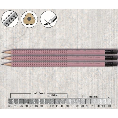 Grafitceruza B radíros háromszögű csúszásgátló lakkozott Grip 2001 Faber-Castell - rózsa ceruzatest
