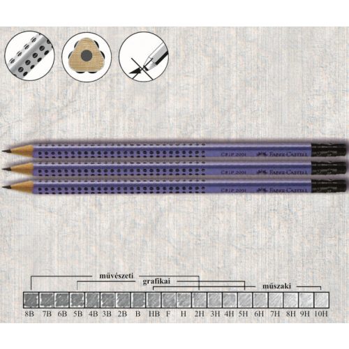 Grafitceruza B radíros háromszögű csúszásgátló lakkozott Grip 2001 Faber-Castell - kék ceruzatest