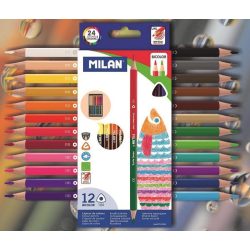   Színesceruza 12db (24 szín) kétvégű háromszögű lakkozott 1131 Milan