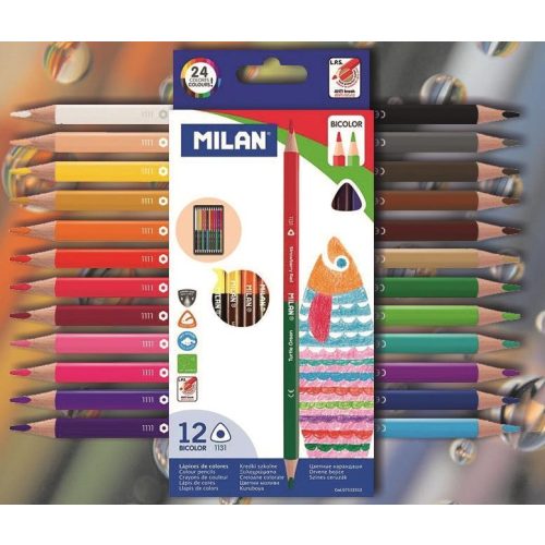 Színesceruza 12db (24 szín) kétvégű háromszögű lakkozott 1131 Milan