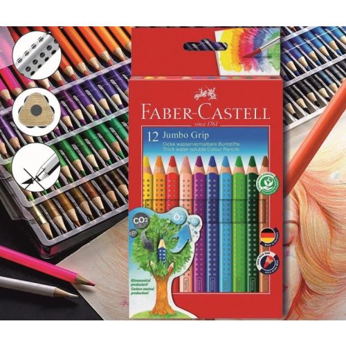 Színesceruza 12db vastag háromszögű csúszásgátló lakkozott Grip 2001 Jumbo Faber-Castell
