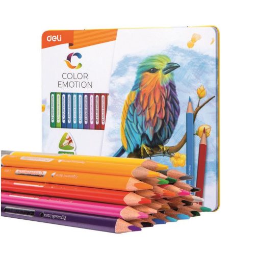 Színesceruza 24db háromszögű lakkozott fémdobozos Color Emotion Deli