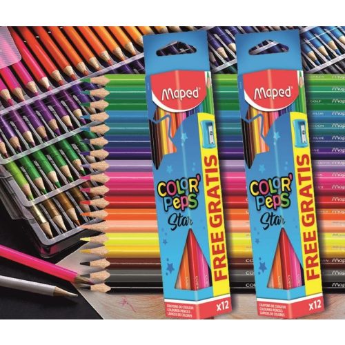 Színesceruza 12db háromszögű lakkozott Color Peps Star Maped - hegyezővel