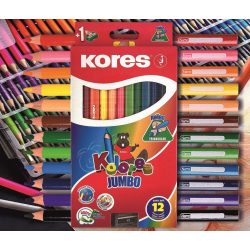   Színesceruza 12db vastag háromszögű lakkozott Jumbo Triangular Kolores Kores