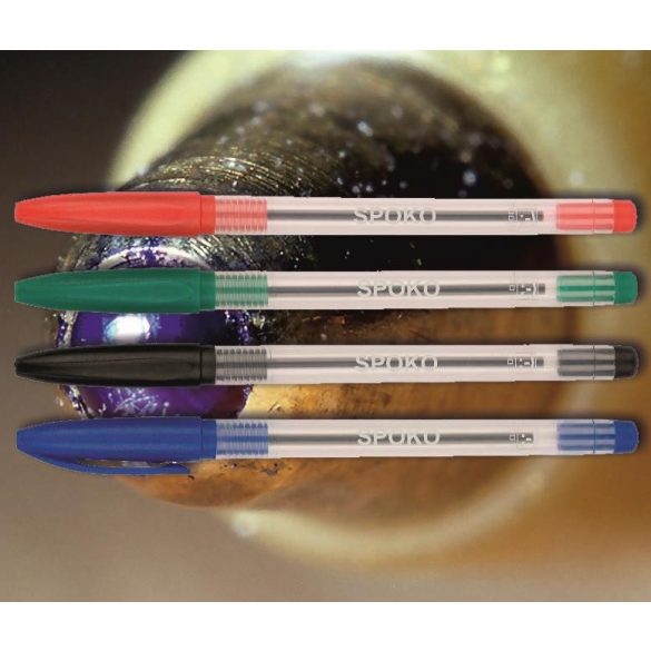 Golyóstoll eldobható kék 0115 Spoko ;-) - kupakos, átlátszó tolltest, 0,5mm