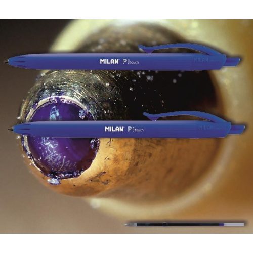 Golyóstoll kék P1 Touch Milan - nyomógombos, kék tolltest, 0,7mm (X-18 betéttel)