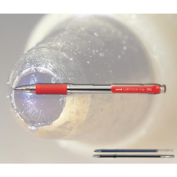 Golyóstoll piros SN-101 Laknock Uni - nyomógombos, átlátszó tolltest, 0,7mm (SA-7CN betéttel)