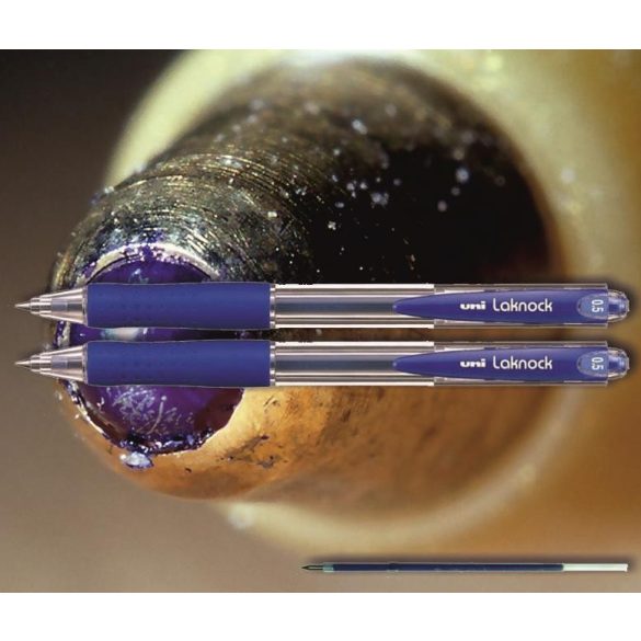 Golyóstoll kék SN-100 Laknock Uni - nyomógombos, átlátszó tolltest, 0,5mm (SA-5CN betéttel)