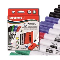  Táblafilc + táblatörlő 4db (fekete, kék, piros, zöld) vágott K-Marker Kores - 3-5mm