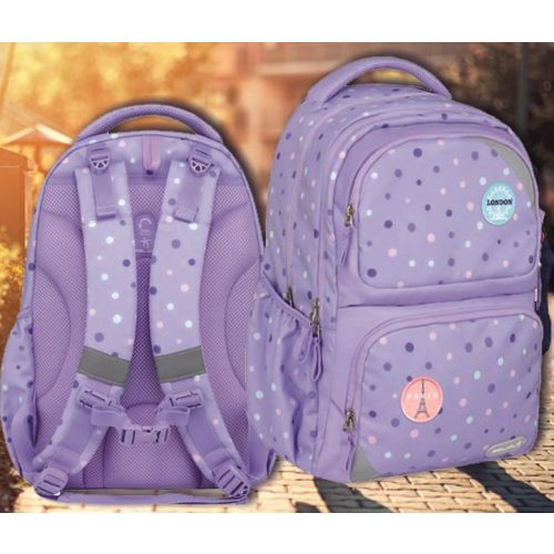 Iskolatáska hátitáska ergonómikus Maxi Pack Purple Dots Belmil 300x420x170mm 22 literes