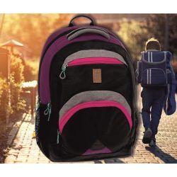   Iskolatáska hátitáska ergonómikus fekete-szürke-lila Ars Una 330x450x200mm 21 literes