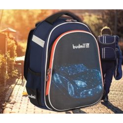   Iskolatáska ergonómikus sötétkék-narancssárga S37 Budmil 300x400x200mm 24 literes