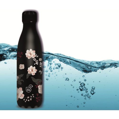 Kulacs fém duplafalú fekete-virág mintás Ars Una 500ml