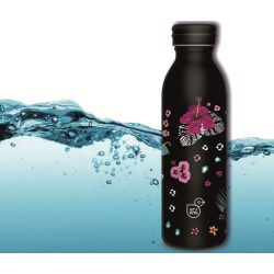   Kulacs fém duplafalú fekete-hibiszkusz mintás Ars Una 600ml
