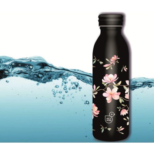 Kulacs fém duplafalú fekete-magnólia mintás Ars Una 600ml