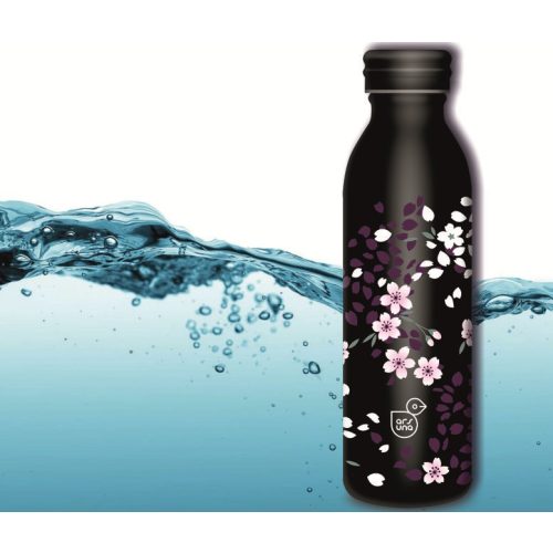 Kulacs fém duplafalú fekete-cseresznyevirág mintás Ars Una 600ml