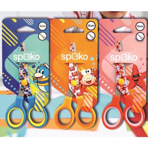 Olló iskolai 13cm szimmetrikus mintás 0535 Spoko ;-) - lekerekített hegy