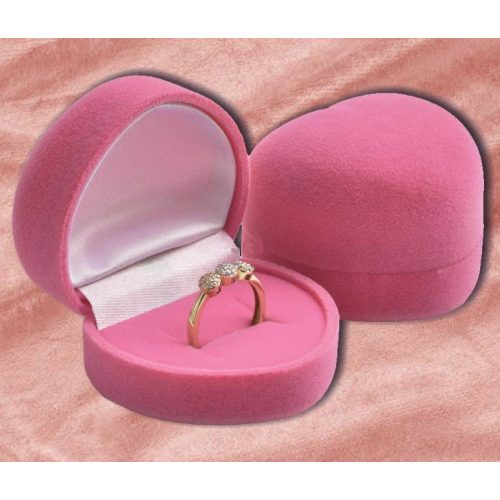 Díszdoboz bársony ékszer rózsaszín szív 50x40x30mm - gyűrű, fülbevaló