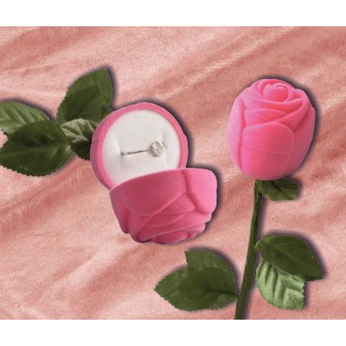 Díszdoboz bársony ékszer rózsaszín rózsaszál 270x45x45mm - gyűrű, fülbevaló