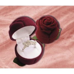   Díszdoboz bársony ékszer bordó rózsa 40x40x50mm - gyűrű, fülbevaló