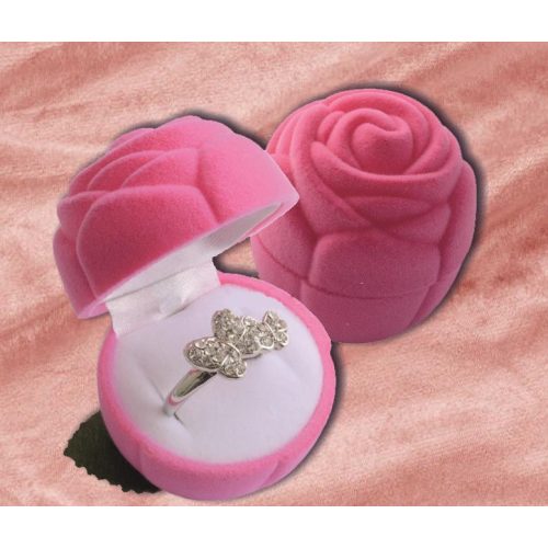 Díszdoboz bársony ékszer rózsaszín rózsa 40x40x50mm - gyűrű, fülbevaló