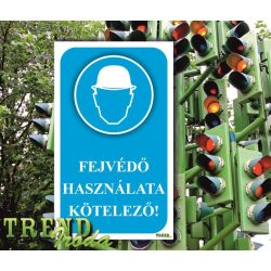   Információs matrica "Fejvédő használata kötelező" kék-fehér IrodaTREND 150x250mm