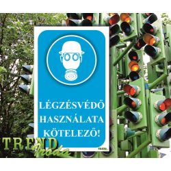  Információs matrica "Légzésvédő használata kötelező" kék-fehér IrodaTREND 150x250mm