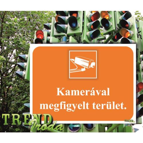 Információs matrica "Kamerával megfigyelt terület" narancssárga-fehér IrodaTREND 200x150mm