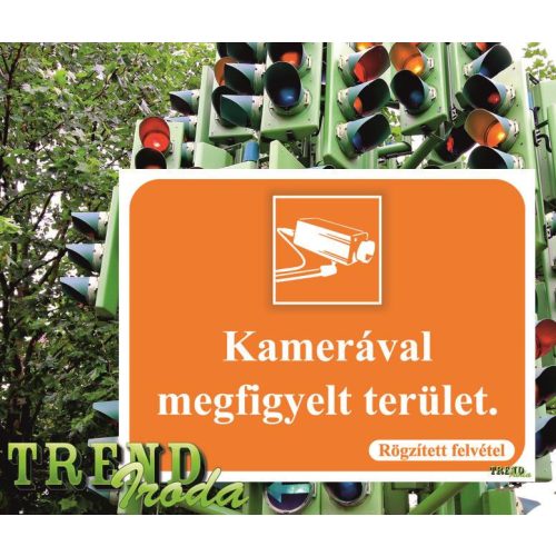 Információs matrica "Kamerával megfigyelt... - Rögzített felvétel" narancssárga-fehér IT 200x150mm