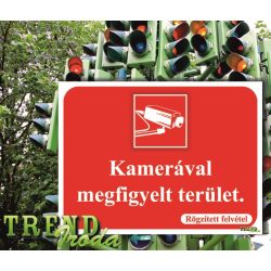   Információs matrica "Kamerával megfigyelt... - Rögzített felvétel" piros-fehér IrodaTREND 200x150mm
