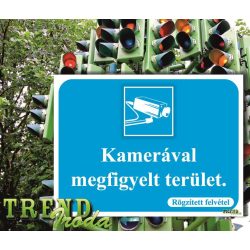   Információs matrica "Kamerával megfigyelt... - Rögzített felvétel" kék-fehér IrodaTREND 200x150mm
