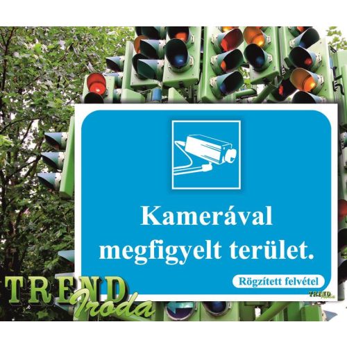 Információs matrica "Kamerával megfigyelt... - Rögzített felvétel" kék-fehér IrodaTREND 200x150mm