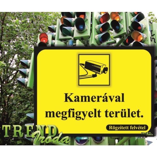 Információs matrica "Kamerával megfigyelt... - Rögzített felvétel" citromsárga-fekete IT 200x150mm