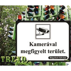  Információs matrica "Kamerával megfigyelt... - Rögzített felvétel" fehér-fekete IrodaTREND 200x150mm