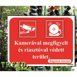   Információs matrica "Kamerával és riasztóval védett - Rögzített felvétel" piros-fehér IT 200x150mm