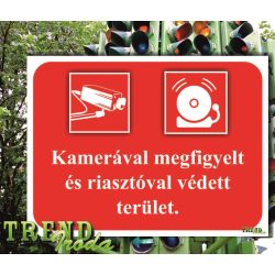   Információs matrica "Kamerával megfigyelt és riasztóval védett terület" piros-fehér IT 200x150mm