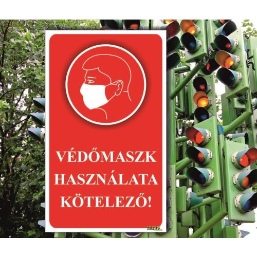 Információs tábla "Védőmaszk használata kötelező" piros-fehér 150x250mm