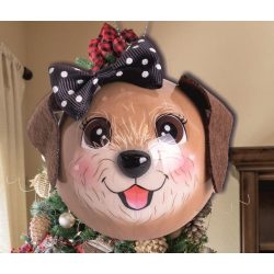 Karácsonyfa dísz gömb barna kutya fej ø65mm