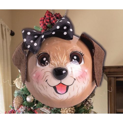 Karácsonyfa dísz gömb barna kutya fej ø65mm