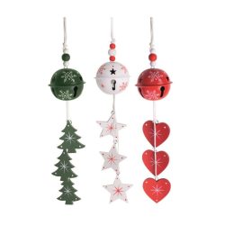 Dísz akasztós fém csengő - fa fenyő-csillag-szív 380mm